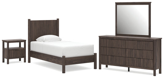 Pamytta Twin Panel Platform Bed, Dresser, Mirror and Nightstand