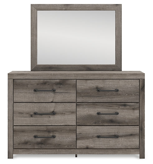 Graystorm Twin Panel Bed with Storage with Mirrored Dresser and Nightstand