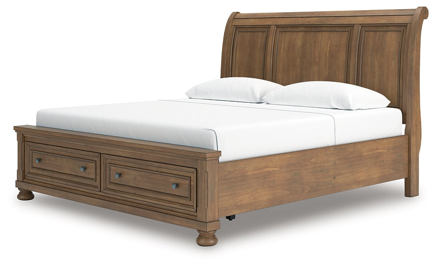 Feddinger King Storage Sleigh Bed with Mirrored Dresser