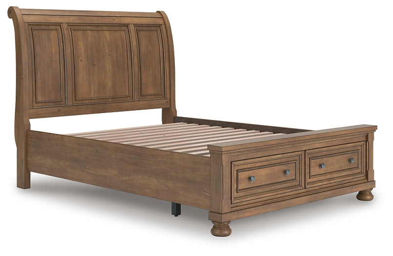 Feddinger Queen Storage Sleigh Bed with Mirrored Dresser, Chest and Nightstand