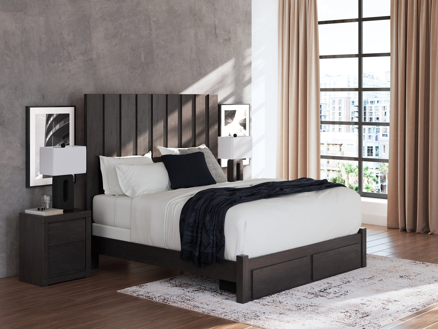 Fraluna King Panel Storage Bed, Dresser and Mirror
