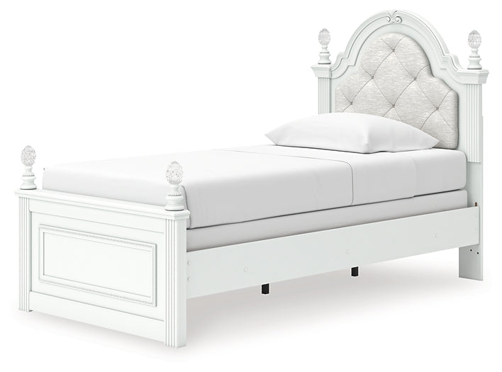Kozlani Twin Upholstered Panel Bed, Dresser, Mirror and Nightstand