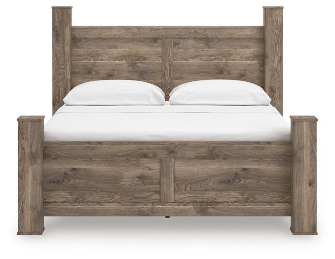 Rusticott King Poster Bed, Dresser, Mirror and Nightstand