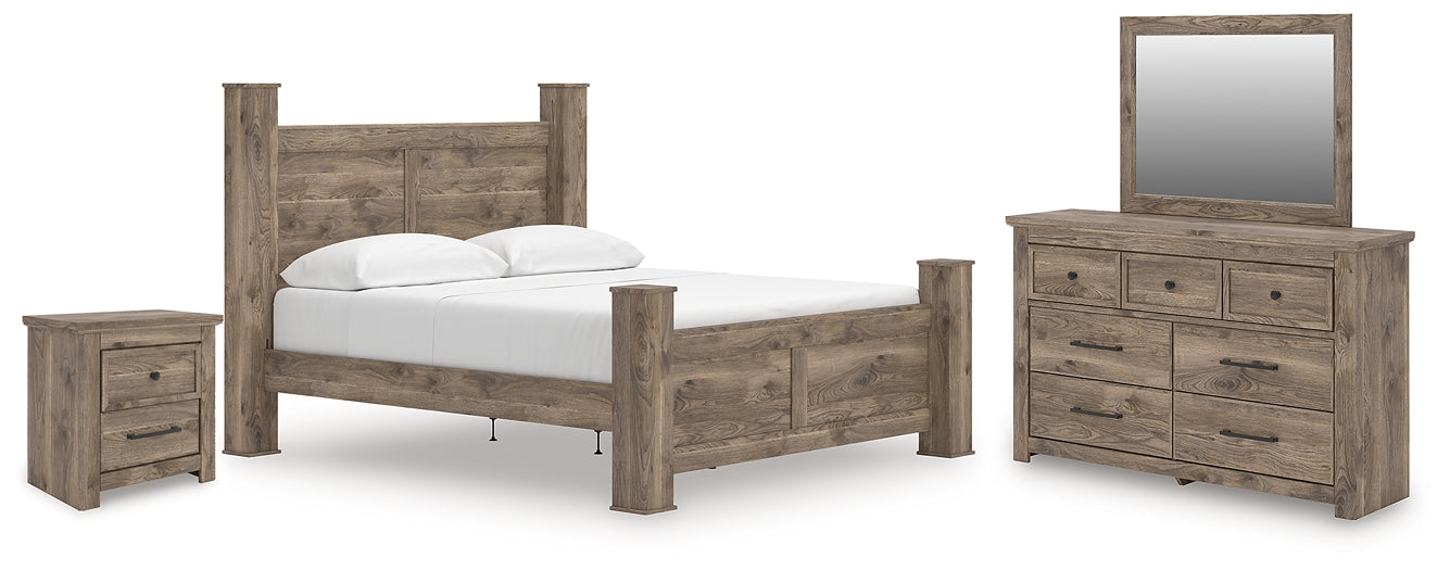 Rusticott King Poster Bed, Dresser, Mirror and Nightstand