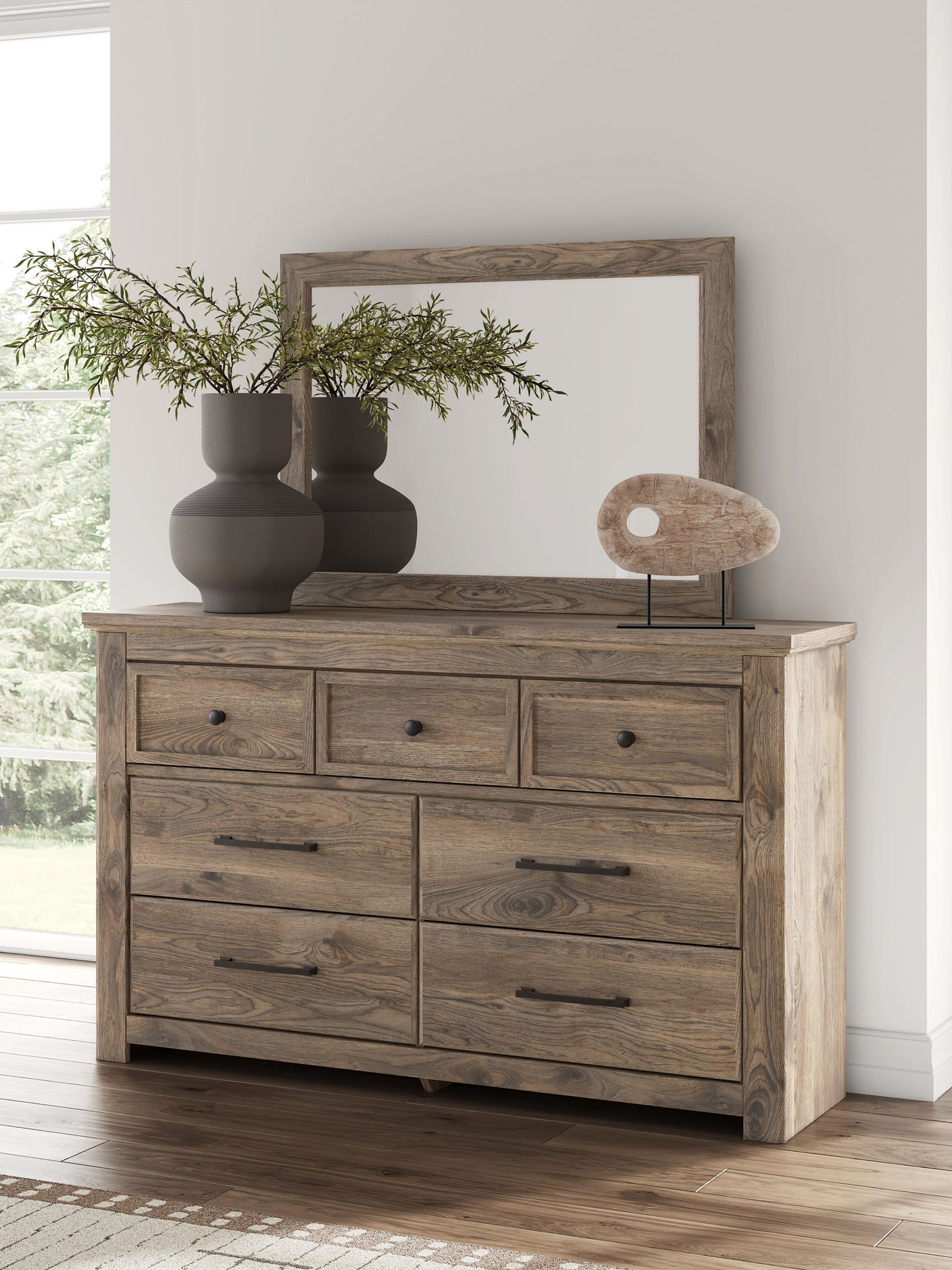 Rusticott King Poster Bed, Dresser, Mirror and Nightstand