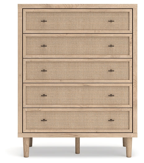 Cielden California King Upholstered Bed with Roll Slats, Dresser, Mirror, Chest and Nightstand