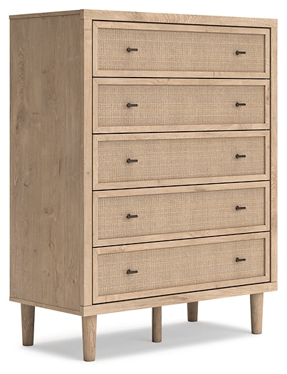 Cielden California King Upholstered Bed with Roll Slats, Dresser, Mirror, Chest and Nightstand