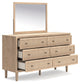 Cielden Full Upholstered Bed with Roll Slats, Dresser and Mirror