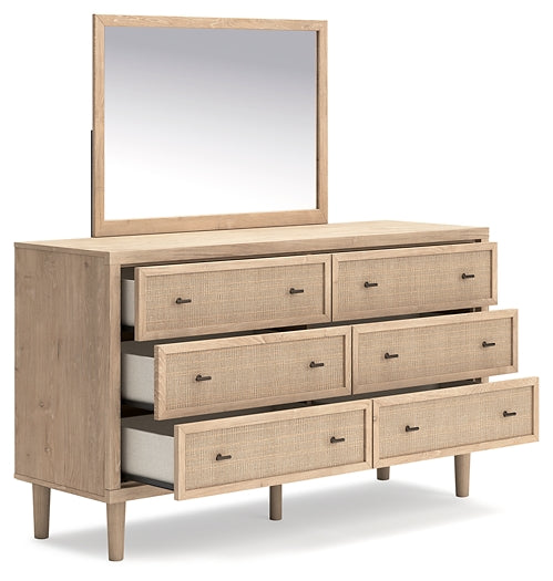 Cielden King Upholstered Bed with Roll Slats, Dresser and Mirror