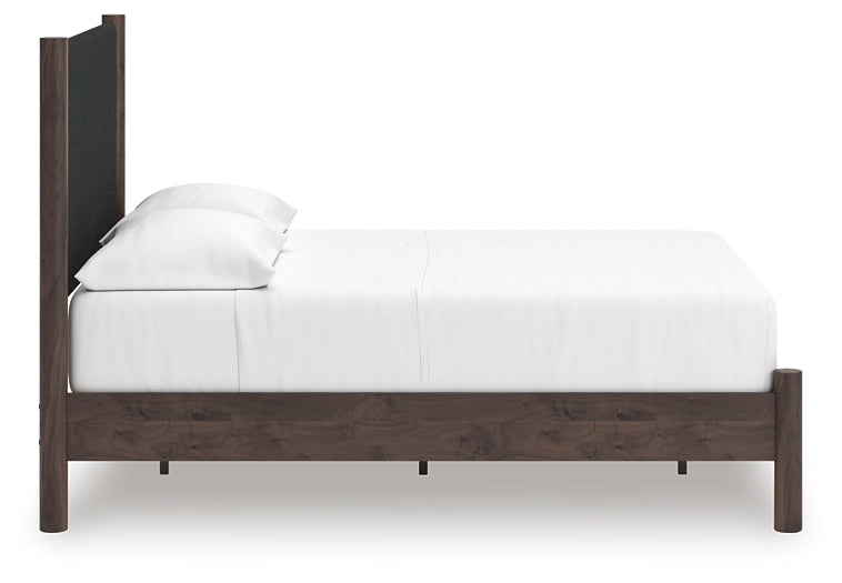 Pamytta Full Upholstered Panel Platform Bed, Dresser and Mirror