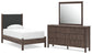 Pamytta Twin Upholstered Panel Platform Bed, Dresser and Mirror