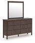 Pamytta Twin Upholstered Panel Platform Bed, Dresser and Mirror