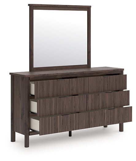 Pamytta King Upholstered Panel Bed, Dresser and Mirror