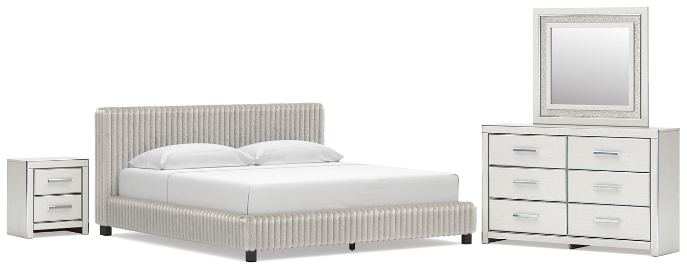 Zuraleus King Upholstered Bed, Dresser, Mirror and Nightstand