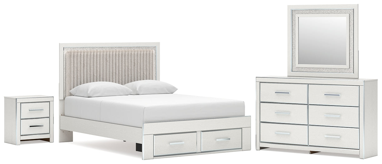 Zuraleus Queen Upholstered Panel Platform Storage Bed, Dresser, Mirror and Nightstand