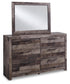 Derekson King Panel Headboard Bed with Mirrored Dresser