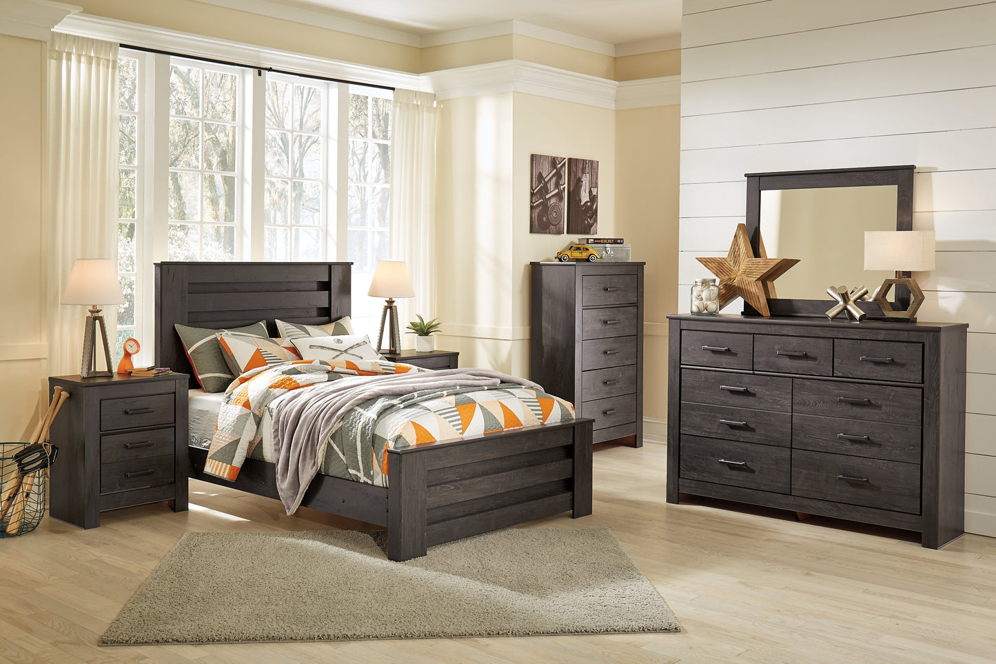 Brinxton Full Panel Bed with Mirrored Dresser