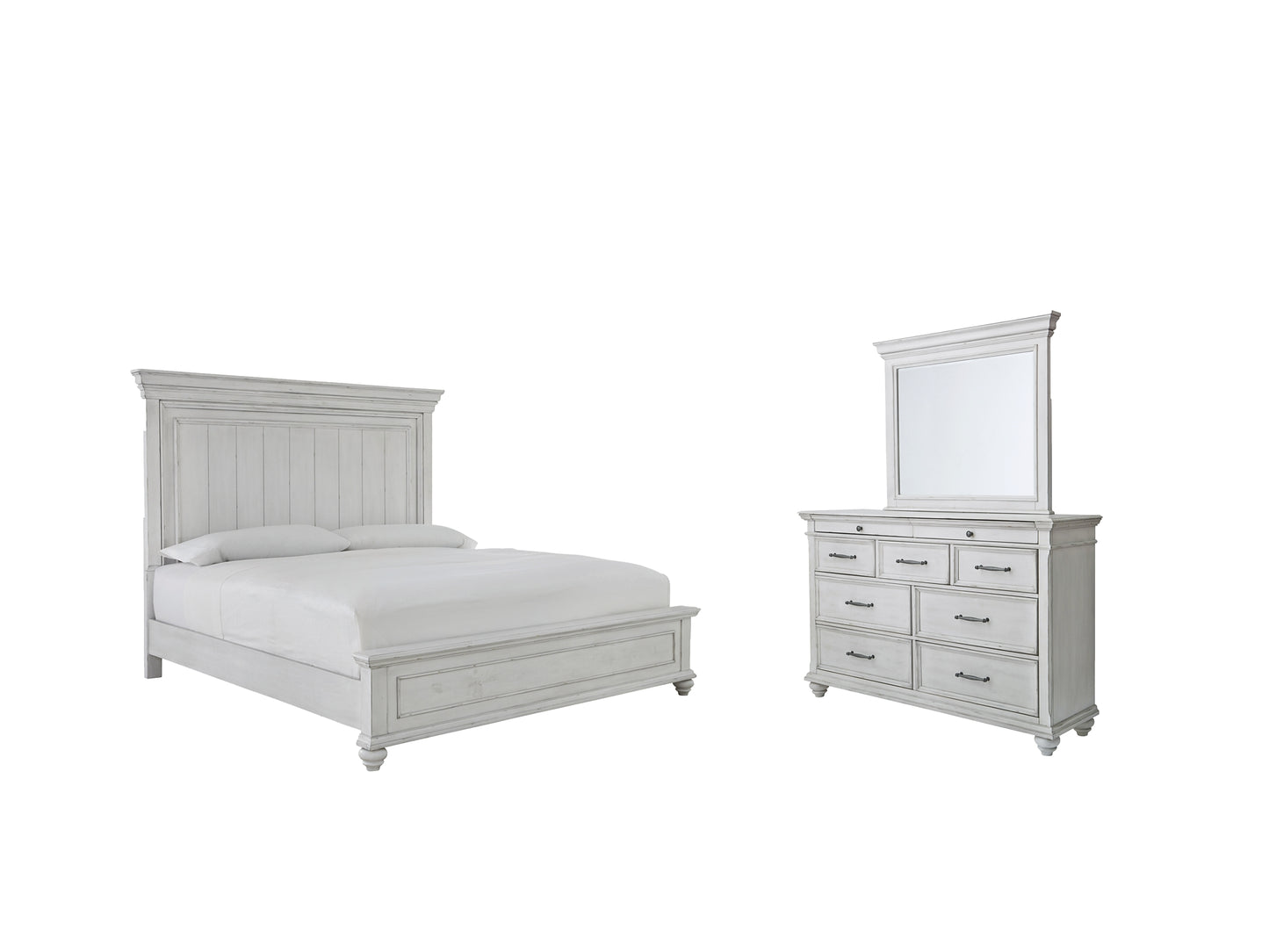 Kanwyn King Panel Bed with Mirrored Dresser