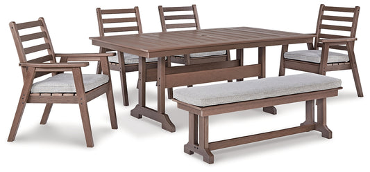 Emmeline Outdoor Dining Table and 4 Chairs and Bench