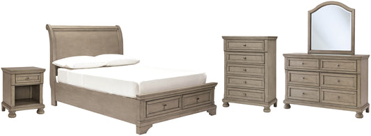 Lettner Full Sleigh Bed with Mirrored Dresser, Chest and Nightstand