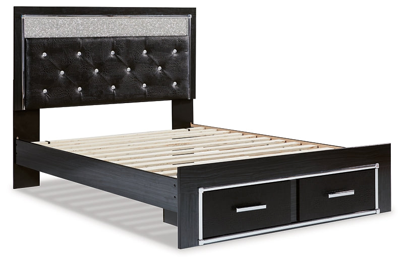 Kaydell Queen Upholstered Panel Storage Platform Bed with Mirrored Dresser